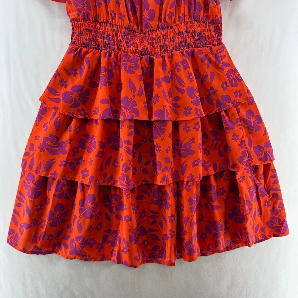 PRETTYGARDEN Dress Size M Peasant Sundress Floral Smocked Tiered Cap Sleeve Red - Picture 6 of 12